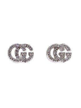 Gucci Earrings 18k White Gold Double G Studs Diamond